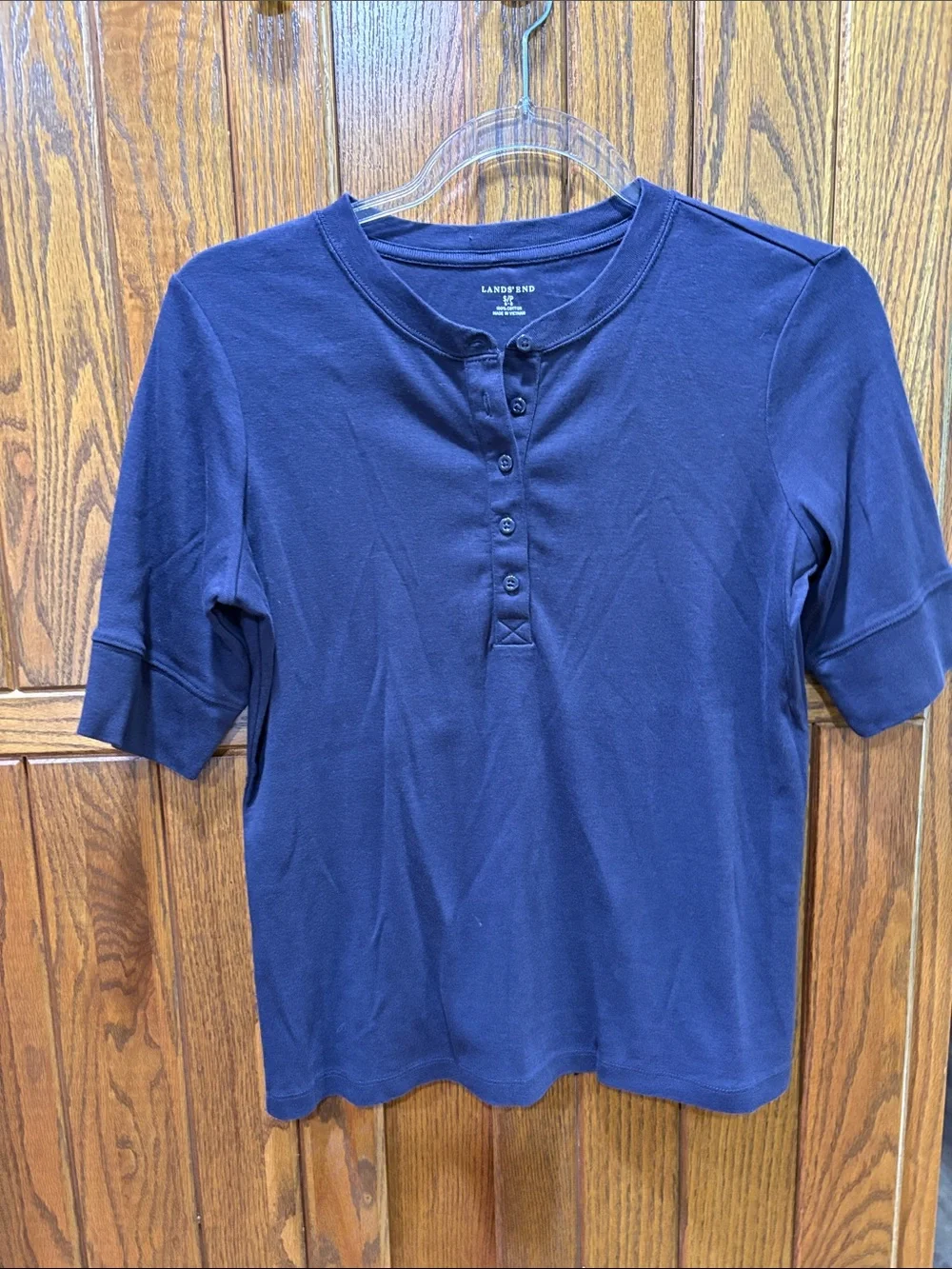Lands' End Navy Short-Sleeve Henley Top